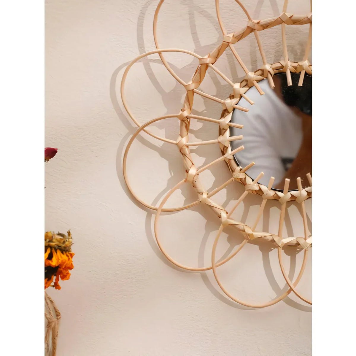 Handgemaakte Rattan Decoratieve Wandspiegel