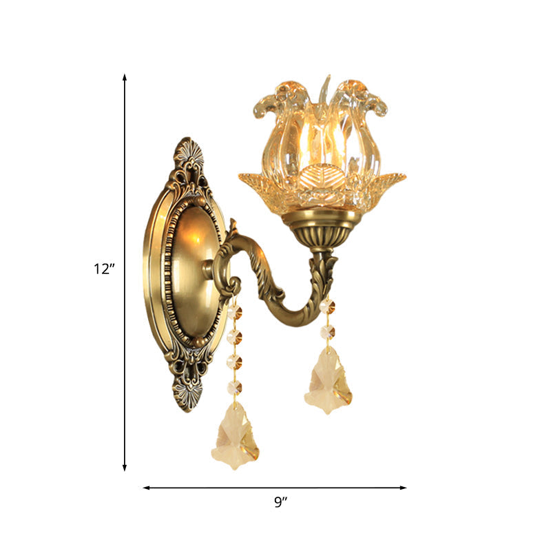 Traditionele Semi-Open Bloem Wandlamp 1/2-Licht Helder Glas Muurmontage Verlichting in Messing