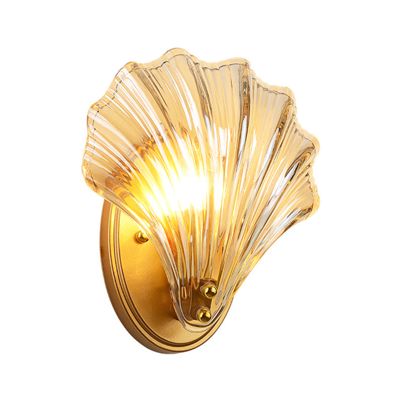 Enkele Geribbelde Schelp Wandlamp Landelijke Stijl Zwart/Goud Geribbelde Glazen Wandverlichting