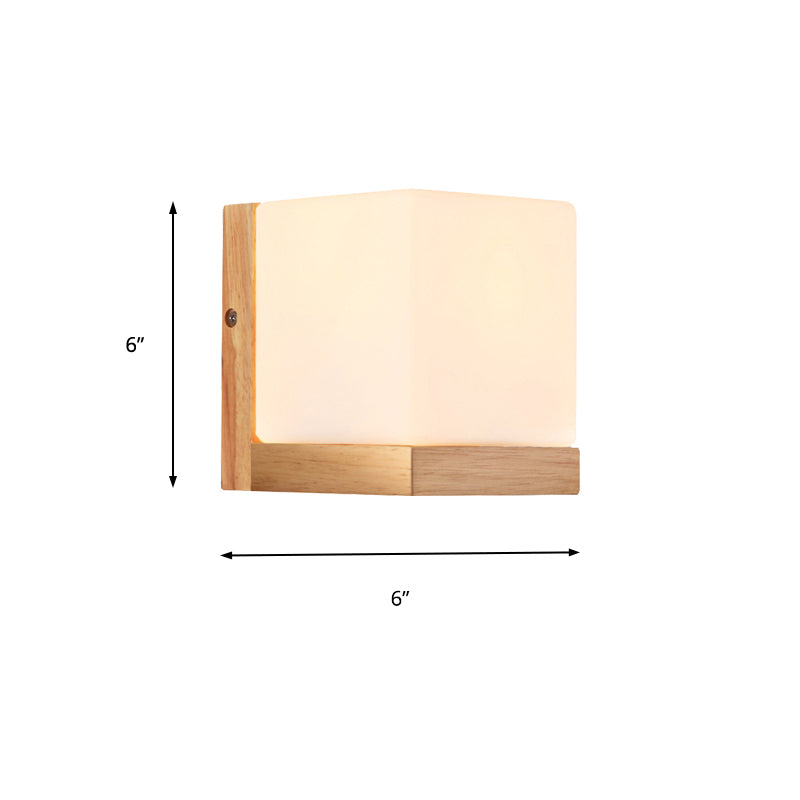 Hotel Restaurant Cube Wandlamp Opal Glas Hout 1 Licht Japanese Stijl Witte Wandlamp