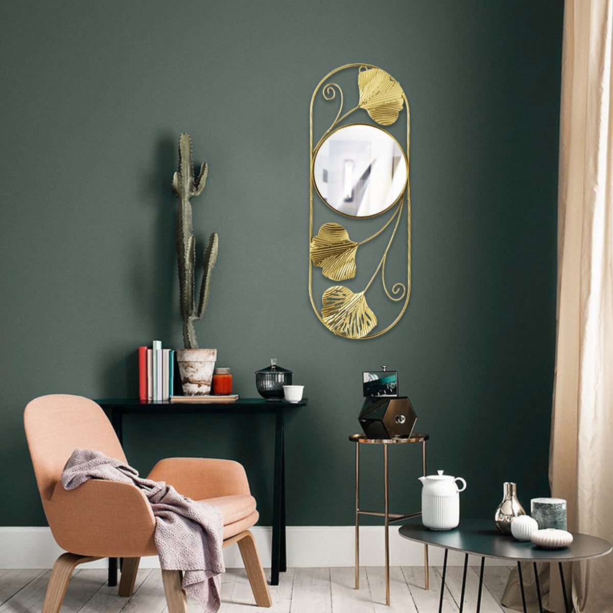 Troscana | Elegante Metalen Ginkgo Blad Wand Spiegel