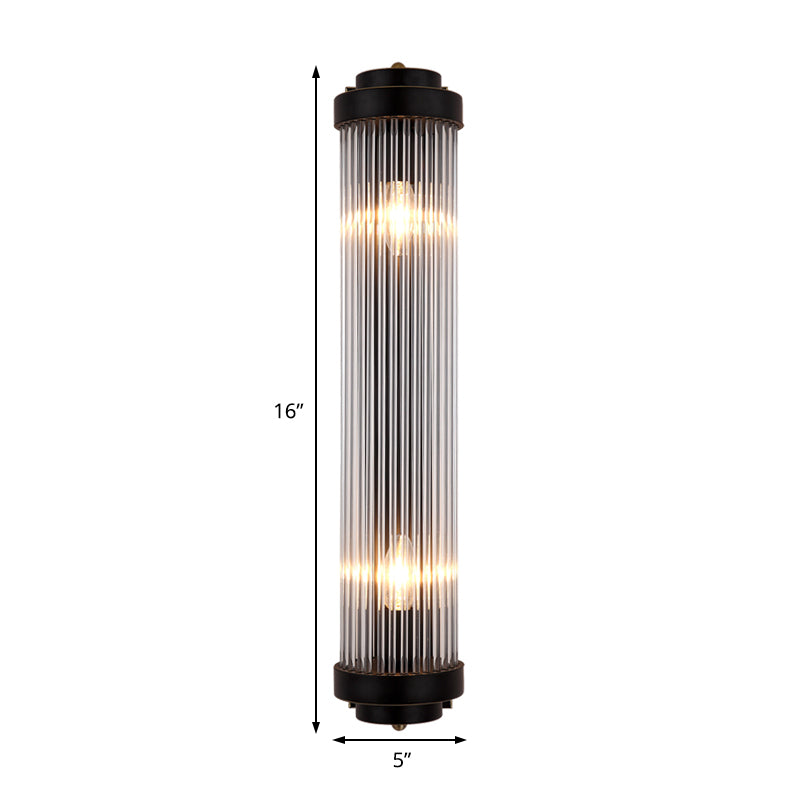 Pipe Wandlamp Moderne Stijl heldere Kristal en Metaal 2 Lichten Wandarmatuur in Zwart voor Bedzijde