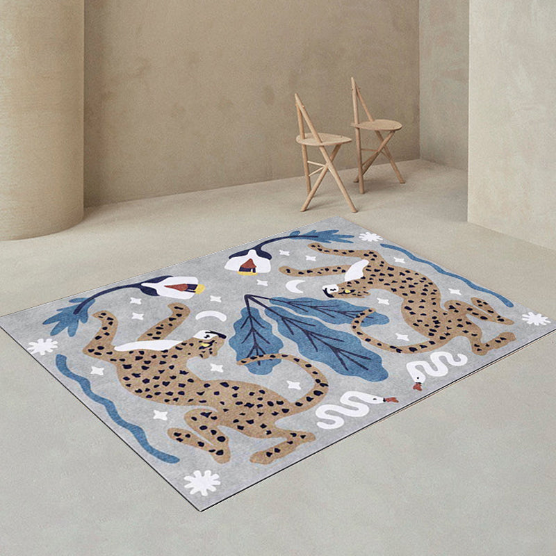 Stijlvol dierenpatroon vloerkleed grijs en blauw Nordic vloerkleed polyester wasbaar antislip achterkant kleed voor de woonkamer