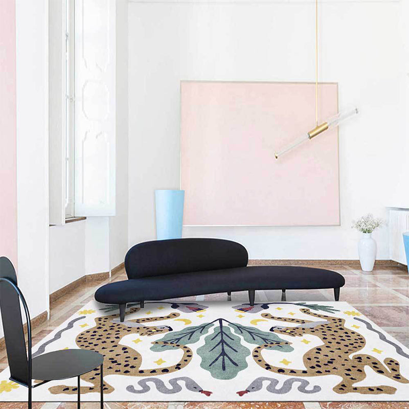 Stijlvol dierenpatroon vloerkleed grijs en blauw Nordic vloerkleed polyester wasbaar antislip achterkant kleed voor de woonkamer