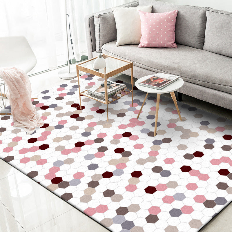 Witte Slaapkamer Tapijt Modern Stippen Patroon Hexagoon Patroon Tapijt Polyester Antislip Achterkant Tapijt