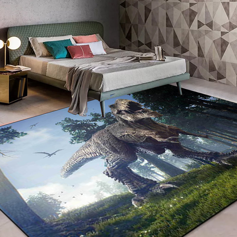 Blauw novelty tapijt polyester dinosaurus en boom patroon tapijt wasbaar antislip achterkant tapijt voor de woonkamer