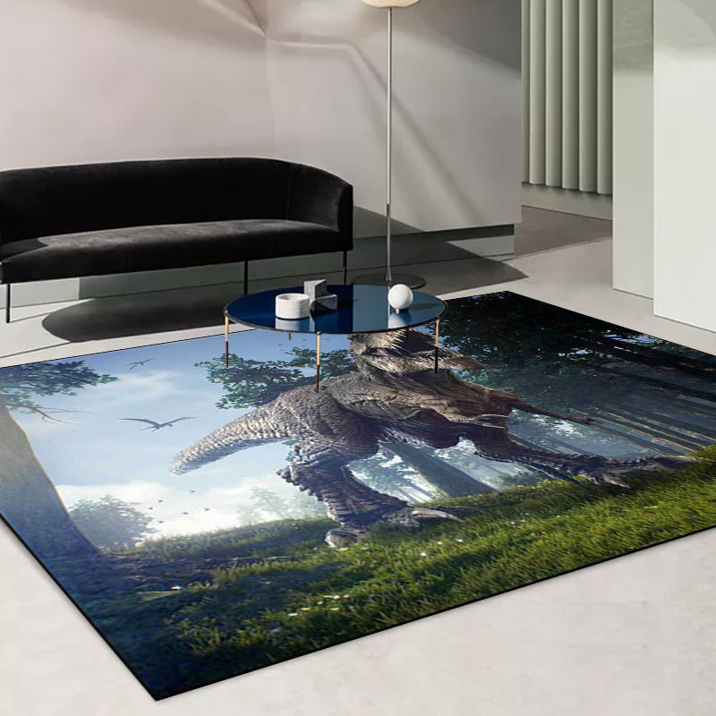 Blauw novelty tapijt polyester dinosaurus en boom patroon tapijt wasbaar antislip achterkant tapijt voor de woonkamer