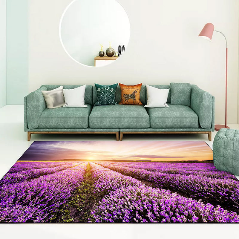 Nieuwe Lavendel Patroon Tapijt Paarse Polyester Tapijt Machine Wasbaar Antislip Tapijt voor de Slaapkamer