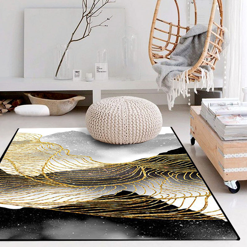 Noordse Moderne Tapijt in Zwart en Wit Abstracte Inktverf Lijnpatroon Tapijt Polyester Wasbaar Tapijt voor Thuisdecoratie