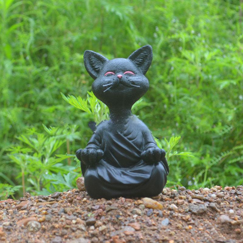 Speelse Zwarte Boeddha Kat Figuur Meditatie Yoga Verzamelen Blije Kat Decor Thuis Tuin Decoratie Tuin Ornament