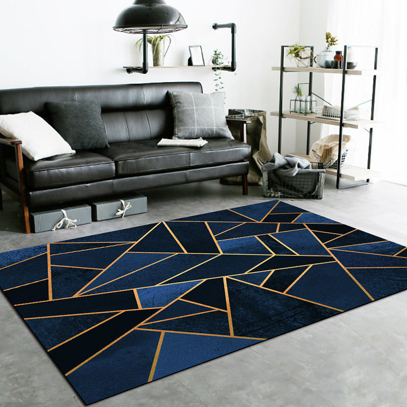 Donkerblauw noviteit tapijt Polyester geometrisch patroon tapijt wasbaar antislip achterkant tapijt voor de woonkamer