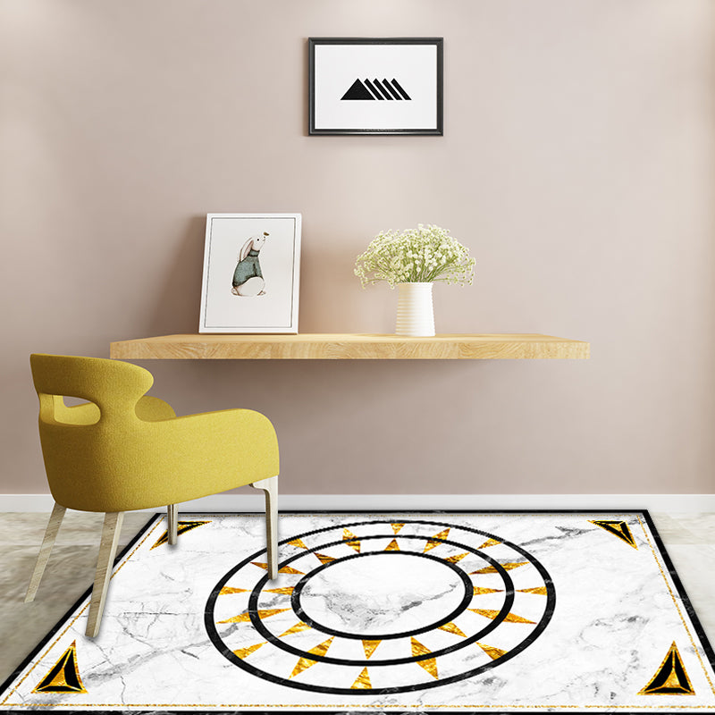 Modern marmer oppervlakte patroon tapijt Wit en Zwart Polyester tapijt Wasmachine bestendig Antislip tapijt voor de slaapkamer