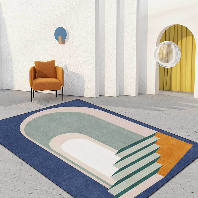 Moderne woonkamer tapijt in blauw en groen kleurblok deur trapprint tapijt polyester machinewasbaar area tapijt