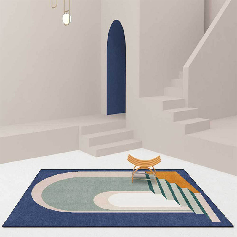 Moderne woonkamer tapijt in blauw en groen kleurblok deur trapprint tapijt polyester machinewasbaar area tapijt