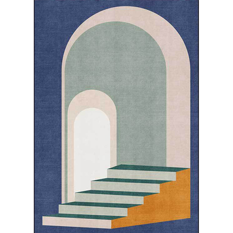Moderne woonkamer tapijt in blauw en groen kleurblok deur trapprint tapijt polyester machinewasbaar area tapijt