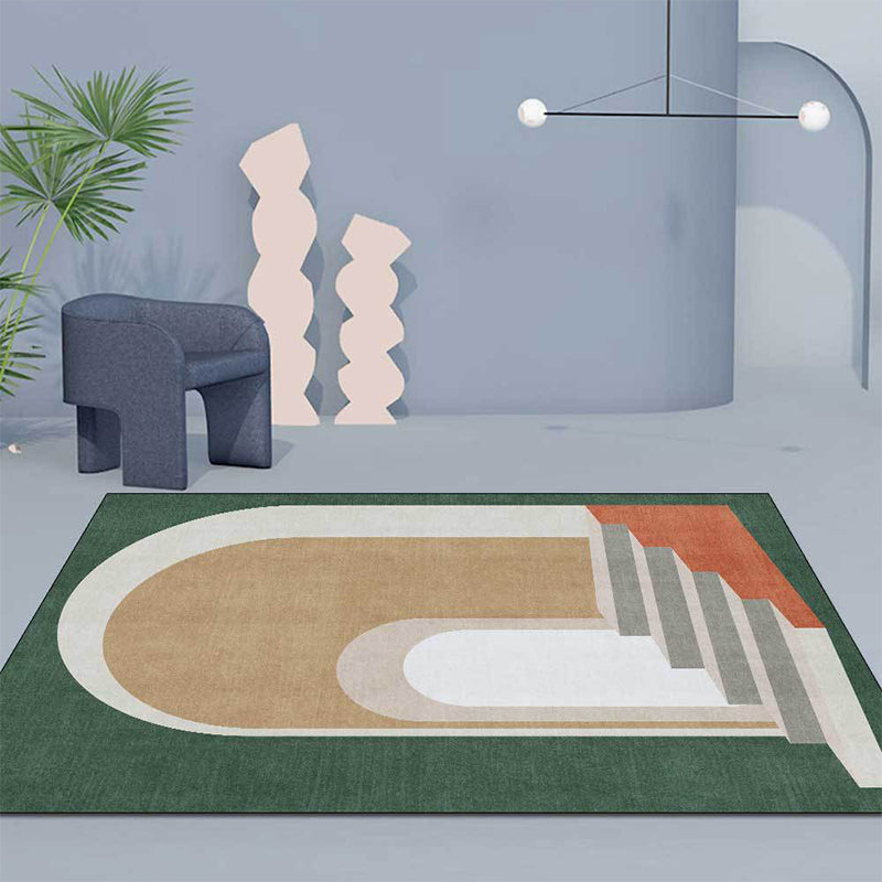 Moderne woonkamer tapijt in blauw en groen kleurblok deur trapprint tapijt polyester machinewasbaar area tapijt