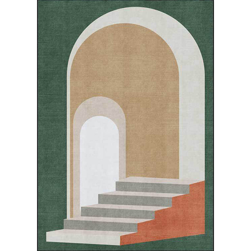 Moderne woonkamer tapijt in blauw en groen kleurblok deur trapprint tapijt polyester machinewasbaar area tapijt