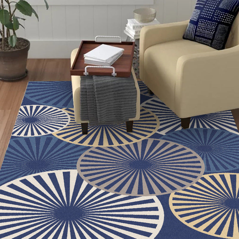 Stijlvolle radiale patroon tapijt Beige en Blauw Moderne tapijt Polyester Wasbaar Antislip achterkant Tapijt voor de woonkamer