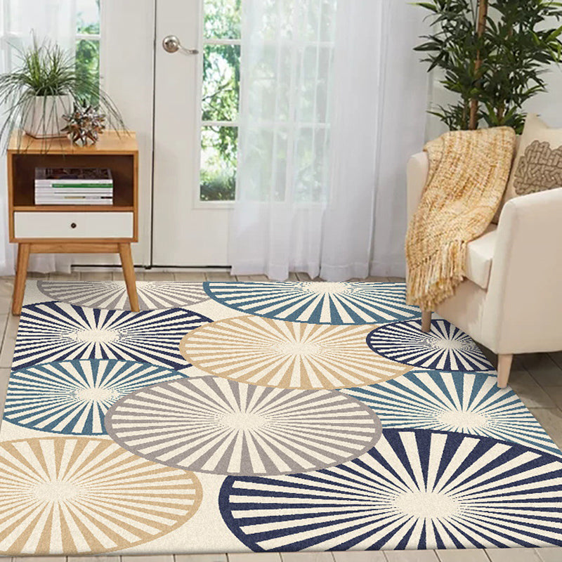 Stijlvolle radiale patroon tapijt Beige en Blauw Moderne tapijt Polyester Wasbaar Antislip achterkant Tapijt voor de woonkamer
