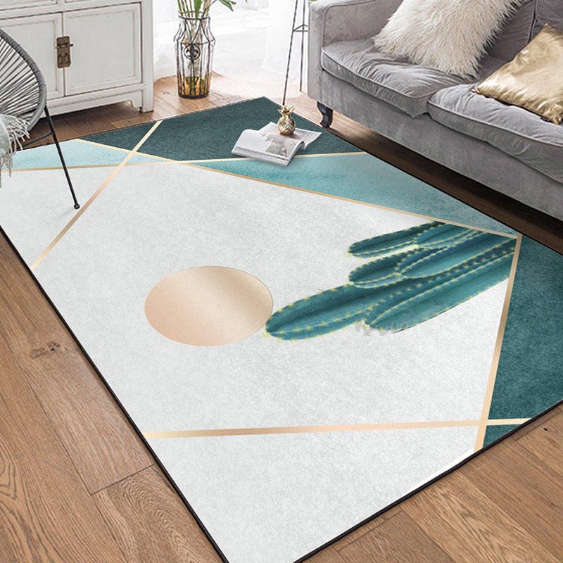Moderne woonkamer tapijt in groen en grijs kleurblok cactus zon print tapijt polyester antislip achterkant wasbaar tapijt