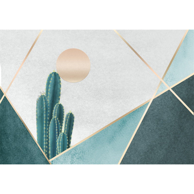 Moderne woonkamer tapijt in groen en grijs kleurblok cactus zon print tapijt polyester antislip achterkant wasbaar tapijt