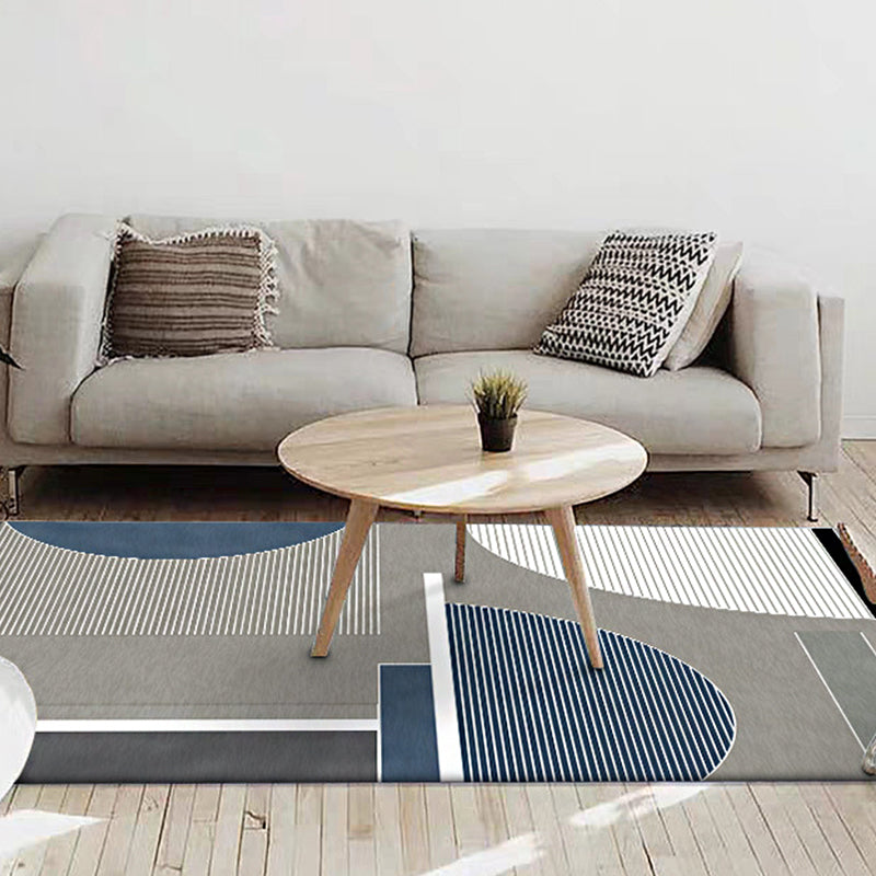 Moderne woonkamer tapijt in grijs kleurblok strepen onregelmatige vorm bedrukte tapijt polyester antislip achterkant tapijt