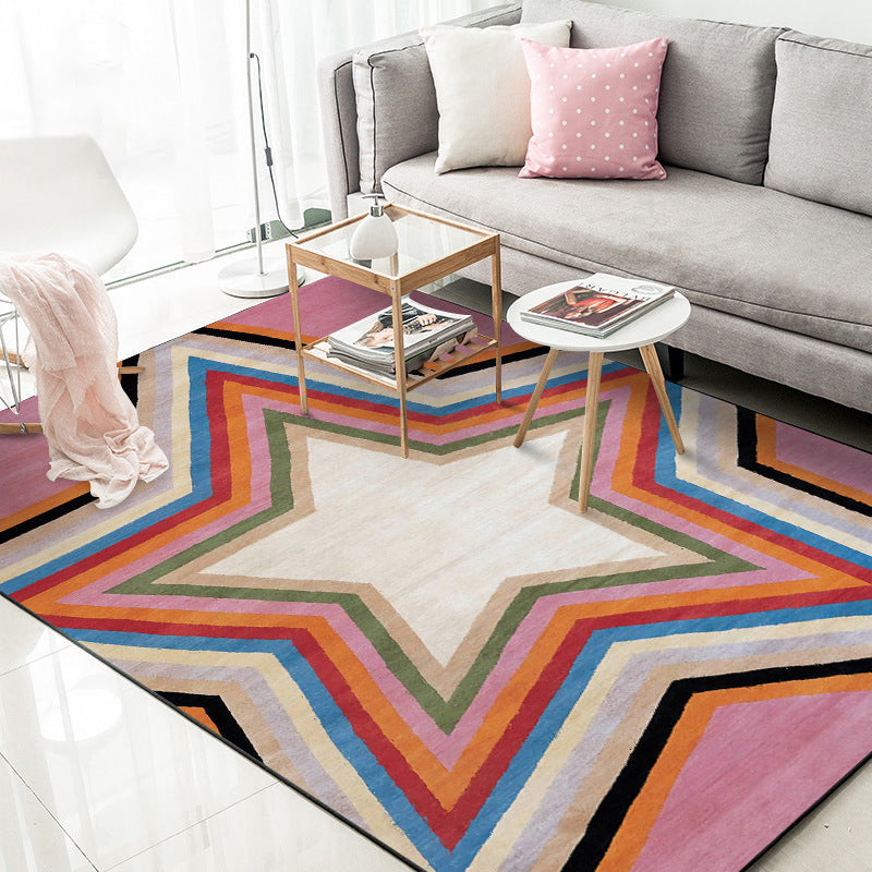 Casual moderne vloerkleed in roze geometrisch sterrenpatroon Vloerkleed Polyester huisdiervriendelijk vloerkleed voor appartementdecoratie