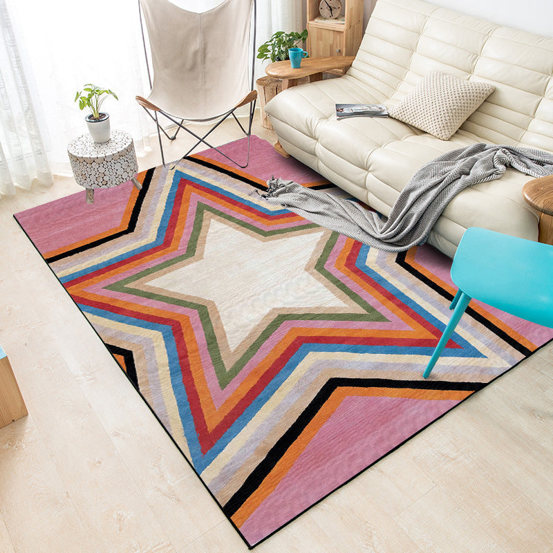 Casual moderne vloerkleed in roze geometrisch sterrenpatroon Vloerkleed Polyester huisdiervriendelijk vloerkleed voor appartementdecoratie