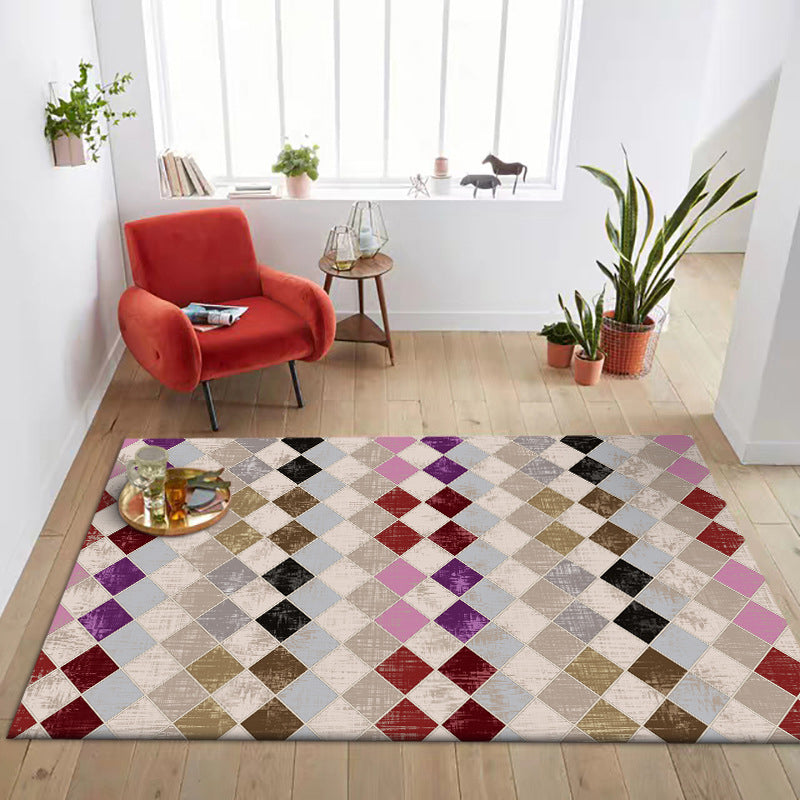 Kleurvolle Slaapkamer Tapijt Moderne Geometrische Diamant Patroon Zone Tapijt Polyester Vlekbestendig Tapijt