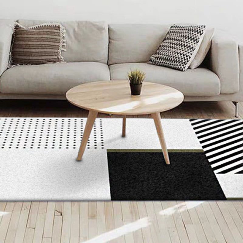 Nordic Modern Vloerkleed in Zwart en Witte geometrische stippenpatroon gestreept vloerkleed polyester wasbaar vloerkleed voor woningdecoratie