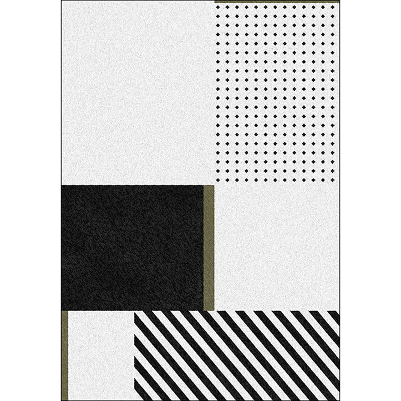 Nordic Modern Vloerkleed in Zwart en Witte geometrische stippenpatroon gestreept vloerkleed polyester wasbaar vloerkleed voor woningdecoratie