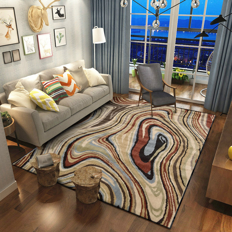 Scandinavische Moderne Tapijt in Bruin Abstract Gedraaide Lijn Patroon Tapijt Polyester Wasbaar Tapijt voor Huisdecoratie
