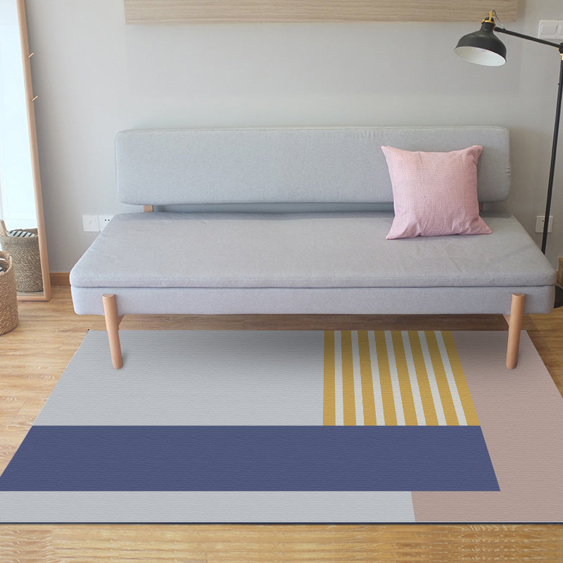 Eenvoudig modern tapijt in grijs en blauw kleur blok patroon tapijt polyester huisdiervriendelijk tapijt voor woningdecoratie