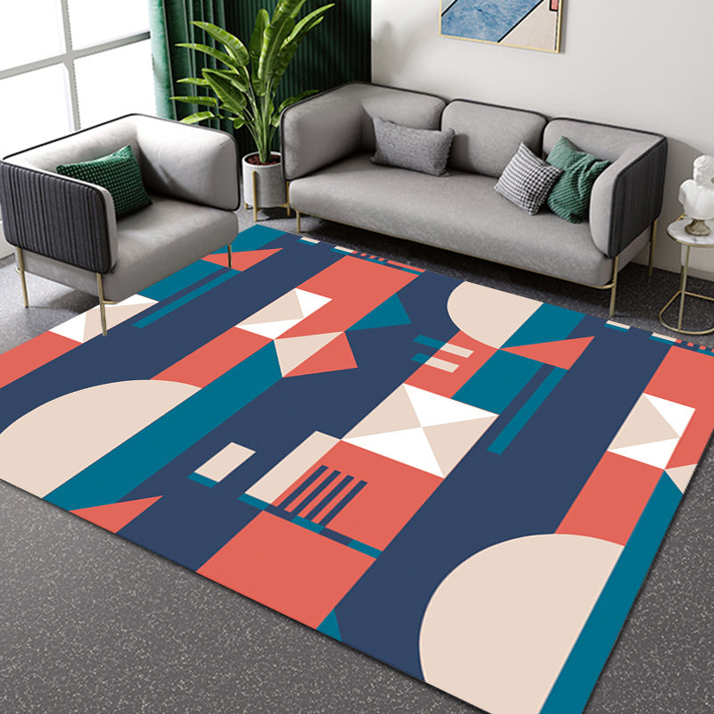 Oranje en Blauwe Slaapkamer Tapijt Moderne Kleurblokkering Patroon Gebied Tapijt Polyester Vlekkenbestendig Tapijt