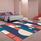 Oranje en Blauwe Slaapkamer Tapijt Moderne Kleurblokkering Patroon Gebied Tapijt Polyester Vlekkenbestendig Tapijt