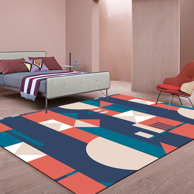Oranje en Blauwe Slaapkamer Tapijt Moderne Kleurblokkering Patroon Gebied Tapijt Polyester Vlekkenbestendig Tapijt