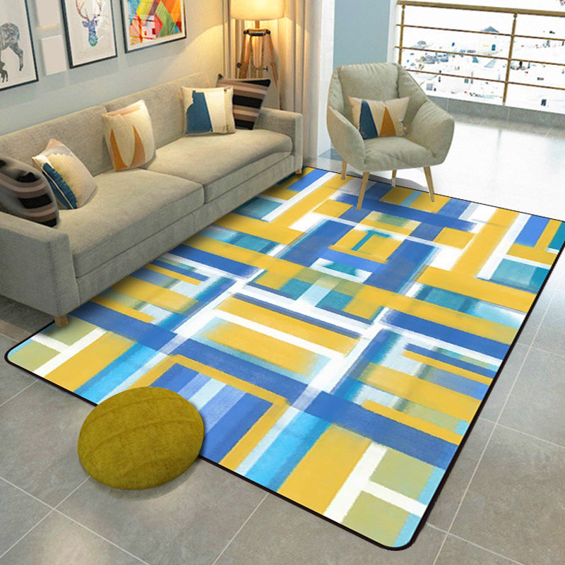 Casual moderne tapijt in zwart en blauw abstract rechthoekig patroon tapijt polyester huisdiervriendelijk tapijt voor thuisdecoratie