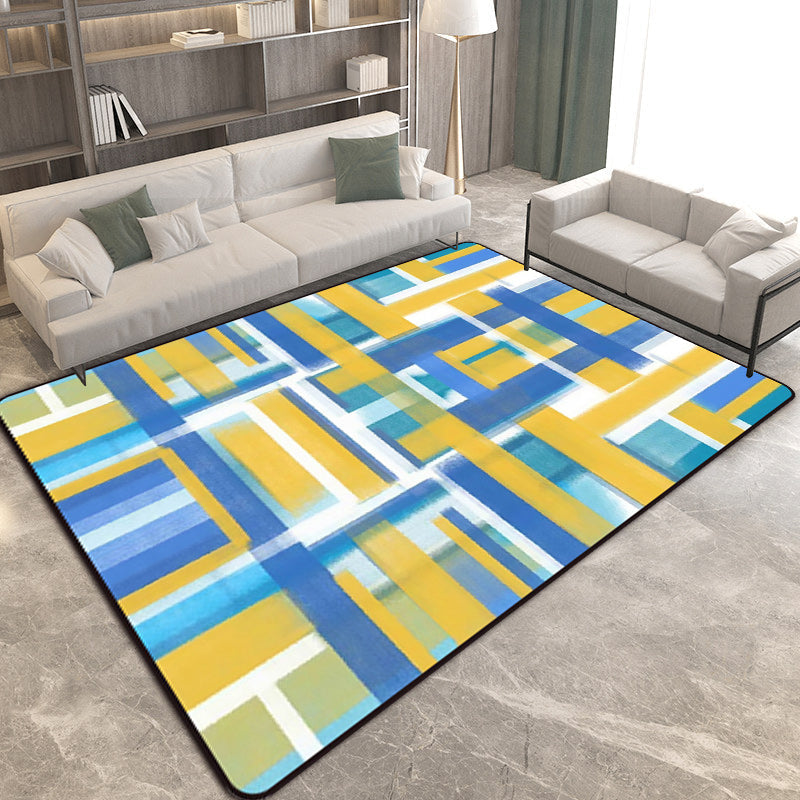 Casual moderne tapijt in zwart en blauw abstract rechthoekig patroon tapijt polyester huisdiervriendelijk tapijt voor thuisdecoratie