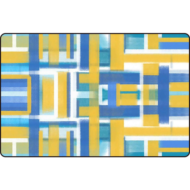 Casual moderne tapijt in zwart en blauw abstract rechthoekig patroon tapijt polyester huisdiervriendelijk tapijt voor thuisdecoratie