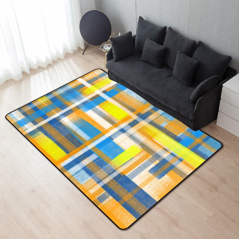 Casual moderne tapijt in zwart en blauw abstract rechthoekig patroon tapijt polyester huisdiervriendelijk tapijt voor thuisdecoratie
