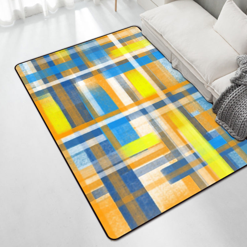 Casual moderne tapijt in zwart en blauw abstract rechthoekig patroon tapijt polyester huisdiervriendelijk tapijt voor thuisdecoratie