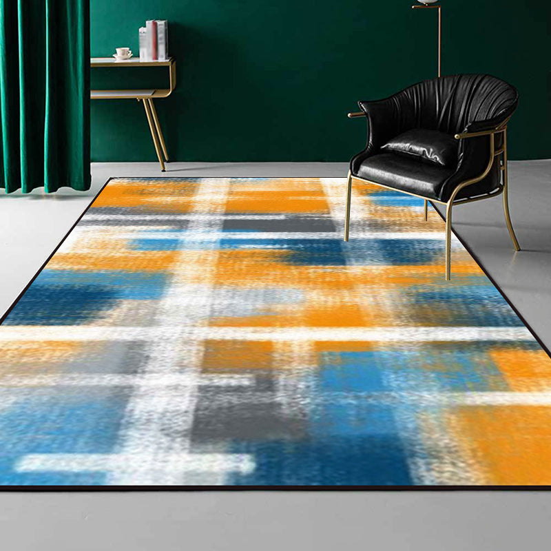 Casual moderne tapijt in zwart en blauw abstract rechthoekig patroon tapijt polyester huisdiervriendelijk tapijt voor thuisdecoratie