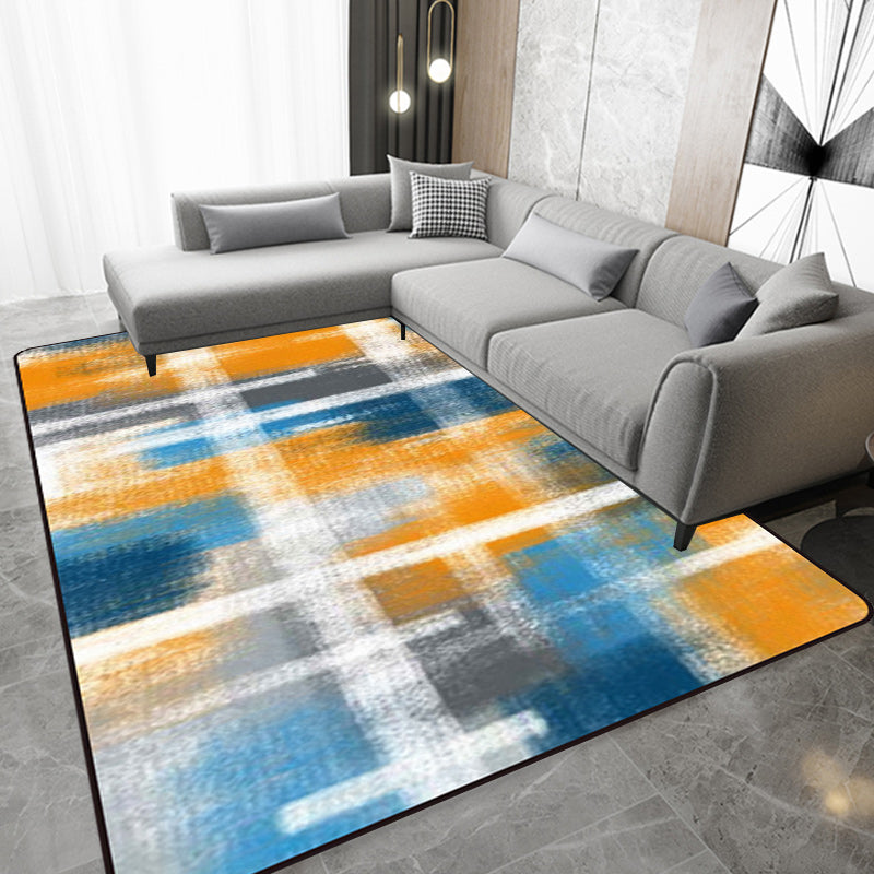 Casual moderne tapijt in zwart en blauw abstract rechthoekig patroon tapijt polyester huisdiervriendelijk tapijt voor thuisdecoratie