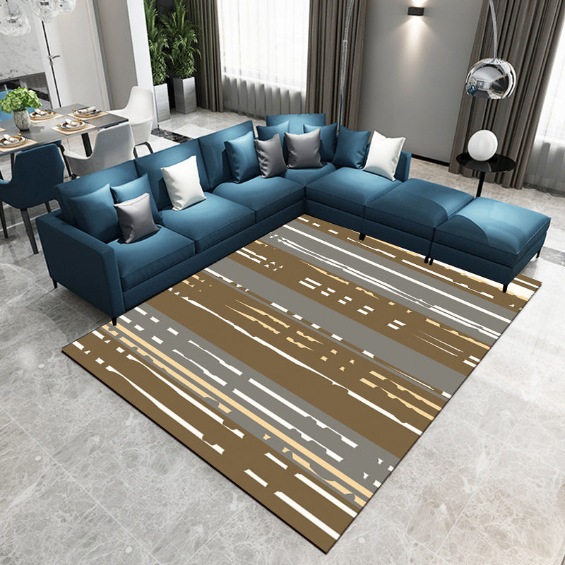 Nordic Modern Tapijt in Bruin met Abstract Strokenpatroon Tapijt Polyester Huisdiervriendelijk Tapijt voor Thuisdecoratie