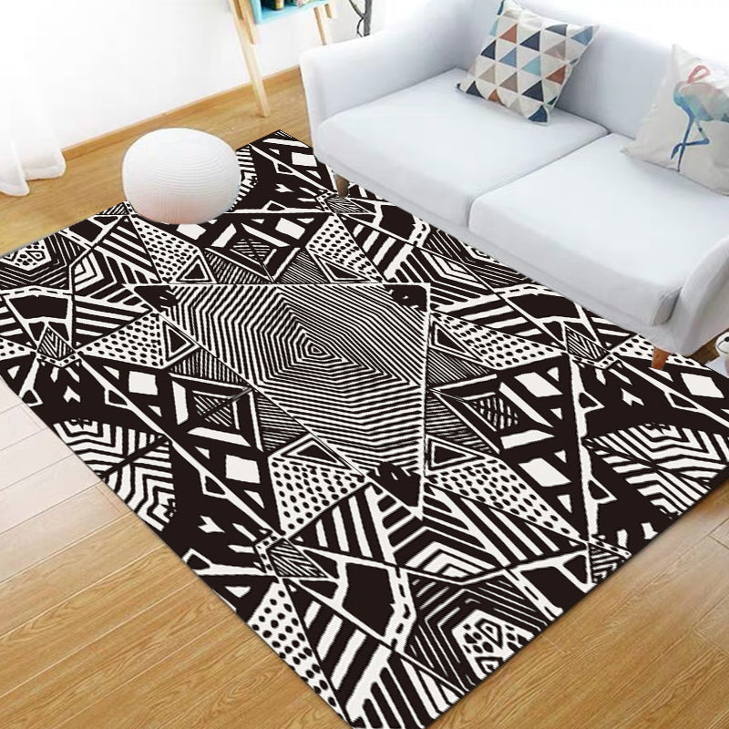 Noordse Moderne Vloerkleed met Zwarte Lijnen Puntpatroon Vloerkleed Polyester Machine Wasbaar Vloerkleed voor Huisdecoratie