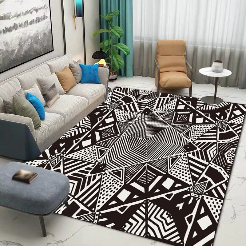 Noordse Moderne Vloerkleed met Zwarte Lijnen Puntpatroon Vloerkleed Polyester Machine Wasbaar Vloerkleed voor Huisdecoratie