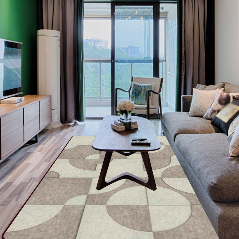 Bruin Slaapkamer Tapijt Moderne Kleurblok Cirkelpatroon Tapijt Polyester Machine Wasbaar Tapijt