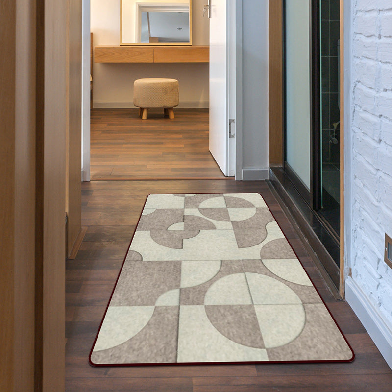 Bruin Slaapkamer Tapijt Moderne Kleurblok Cirkelpatroon Tapijt Polyester Machine Wasbaar Tapijt