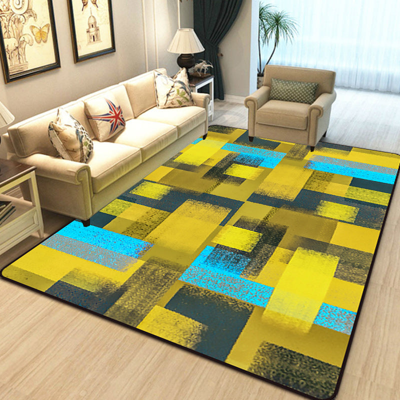 Zwart en Geel Slaapkamer Tapijt Modern Abstract Schilderij Patroon Gebied Tapijt Polyester Wasbaar Tapijt
