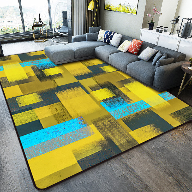 Zwart en Geel Slaapkamer Tapijt Modern Abstract Schilderij Patroon Gebied Tapijt Polyester Wasbaar Tapijt